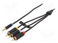 Cable; Jack 3.5mm plug,RCA plug x3; 1.5m; Plating: gold-plated VENTION