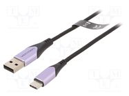 Cable; USB 2.0; USB A plug,USB C plug; nickel plated; 1m; black VENTION