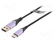 Cable; USB 2.0; USB A plug,USB C plug; nickel plated; 2m; black VENTION