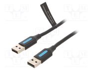 Cable; USB 2.0; USB A plug,both sides; nickel plated; 3m; black 