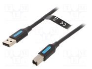 Cable; USB 2.0; USB A plug,USB B plug; nickel plated; 0.5m; black VENTION