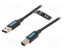 Cable; USB 2.0; USB A plug,USB B plug; nickel plated; 1m; black VENTION