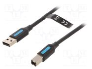 Cable; USB 2.0; USB A plug,USB B plug; nickel plated; 5m; black VENTION