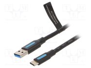 Cable; USB 3.0; USB A plug,USB C plug; nickel plated; 1m; black VENTION