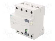 RCD breaker; Inom: 25A; Ires: 300mA; Poles: 3+N; 230/400VAC; IP20 SIEMENS