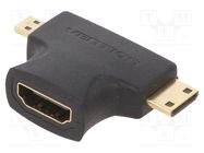 Adapter; HDMI socket,micro HDMI plug,mini HDMI plug; black VENTION