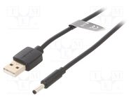 Cable; USB A plug,DC 3,5/1,35 plug; black; 1.5m; Core: Cu 