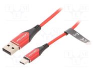 Cable; USB 2.0; USB A plug,USB C plug; nickel plated; 2m; red VENTION