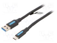 Cable; USB 3.0; USB A plug,USB C plug; nickel plated; 0.25m VENTION