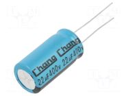 Capacitor: electrolytic; THT; 22uF; 400VDC; Ø12.5x25mm; Pitch: 5mm CHANGZHOU HUAWEI ELECTRONIC