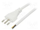 Cable; 3x0.75mm2; CEI 23-50 (L) plug,wires; PVC; 3m; white; 10A LIAN DUNG