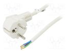 Cable; CEE 7/7 (E/F) plug angled,wires; PVC; 2m; white; 10A; 250V Goobay