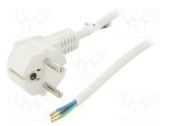 Cable; CEE 7/7 (E/F) plug angled,wires; PVC; 2m; white; 10A; 250V Goobay