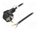 Cable; CEE 7/7 (E/F) plug angled,wires; PVC; 5m; black; 10A; 250V Goobay