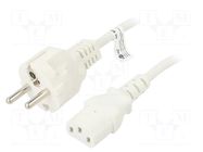 Cable; CEE 7/7 (E/F) plug,IEC C13 female; PVC; 1.5m; white; 10A Goobay