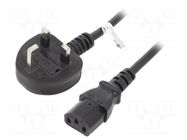 Cable; 3x1mm2; BS 1363 (G) plug,IEC C13 female; PVC; 1.5m; black GOOBAY