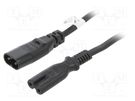Cable; IEC C7 female,IEC C8 male; PVC; 2m; black; 2.5A; 250V Goobay
