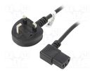 Cable; BS 1363 (G) plug,IEC C13 female 90°; PVC; 2m; black; 10A Goobay