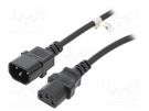 Cable; IEC C13 female,IEC C14 male; PVC; 3m; black; 10A; 250V Goobay