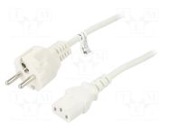 Cable; CEE 7/7 (E/F) plug,IEC C13 female; PVC; 5m; white; 10A Goobay