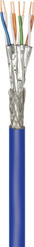 CAT 7A+ Network Cable, S/FTP (PiMF), blue, 100 m - Copper conductor (CU), AWG 22/1 (solid), halogen-free cable sheath (LSZH)