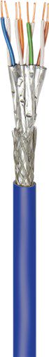 CAT 7A Network Cable, S/FTP (PiMF), blue, 250 m - Copper conductor (CU), AWG 22/1 (solid), halogen-free cable sheath (LSZH)