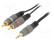 Cable; Jack 3.5mm 3pin plug,RCA plug x2; 5m; black GEMBIRD