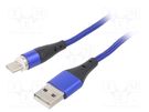 Cable; USB 2.0; USB A plug,USB C plug; nickel plated; 2m; blue AKYGA