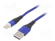 Cable; USB 2.0; USB A plug,USB C plug; nickel plated; 1m; blue AKYGA