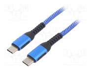 Cable; USB 2.0; USB C plug,both sides; nickel plated; 1.8m; blue 