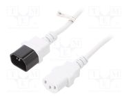 Cable; IEC C13 female,IEC C14 male; PVC; 2m; white; 10A; 250V Goobay
