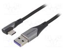 Cable; USB 2.0; USB A plug,USB C angled plug; 1.5m; black; 5A VENTION