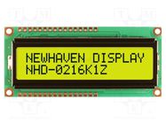 Display: LCD; alphanumeric; STN Positive; 16x2; yellow-green; LED NEWHAVEN DISPLAY INTERNATIONAL