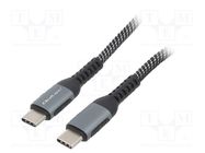 Cable; USB 2.0; USB C plug,both sides; 1m; black-white; 480Mbps QOLTEC