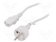 Cable; CEE 7/7 (E/F) plug,IEC C13 female; PVC; 2m; white; 10A 