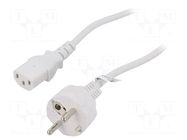 Cable; CEE 7/7 (E/F) plug,IEC C13 female; PVC; 2m; white; 10A Goobay