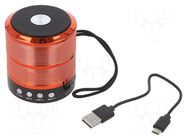 Speaker; red; microSD,USB B micro; Bluetooth 2.1 EDR; 10m; 400mAh GEMBIRD