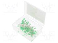 Kit: LED; THT; 3mm; 100pcs; yellow green; 1.8÷2.4V; plastic box OPTOSUPPLY