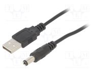 Cable; USB A plug,DC 5,5/2,5 plug; straight; black; 0.8m; 5÷50°C AKYGA