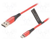 Cable; USB 2.0; USB A plug,USB B micro plug; 2m; red; 480Mbps VENTION