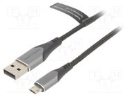 Cable; USB 2.0; USB A plug,USB B micro reversible plug; 1.5m 