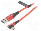 Cable; USB 2.0; USB A plug,USB C angled plug; 2m; red; 480Mbps VENTION