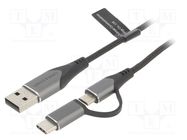 Cable; USB 2.0; USB A plug,USB B micro plug,USB C plug; 0.5m VENTION