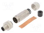 Connector: M12; plug; PIN: 4; male; D code-Ethernet; for cable; IP65 