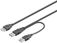 USB 2.0 Hi-Speed Dual-Power Cable, black, 0.3 m - USB 2.0 male (type A) + USB 2.0 male (type A) > USB 2.0 female (type A)