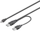 USB 2.0 Hi-Speed Dual-Power Cable, black, 0.6 m - USB 2.0 male (type A) + USB 2.0 male (type A) > USB 2.0 mini male (type B, 5-pin)
