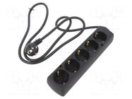 Extension lead; 3x1.5mm2; Schuko; Sockets: 5; PVC; black; Len: 1.5m JONEX