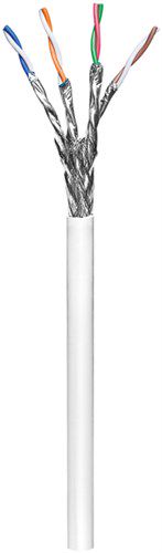 CAT 6 network cable, S/FTP (PiMF), white, 100 m - copper-clad aluminium wire (CCA), AWG 23/1 (solid), halogen-free cable sheath (LSZH)