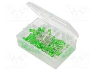 Kit: LED; THT; 5mm; 50pcs; green; plastic box; 7.5mA; 30°; 5800mcd OPTOSUPPLY