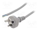Cable; 3x1mm2; AS/NZS 3112 (I) plug,wires; PVC; 3m; grey; 10A; 250V LIAN DUNG